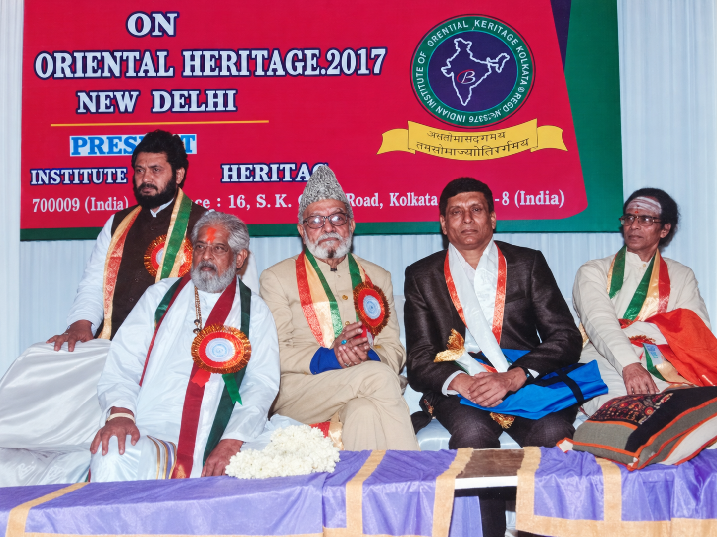 Dr Subrat Chaudhury seated with Chandraswami Ji and delegates at the 2017 Oriental Heritage astrology seminar in New Delhi